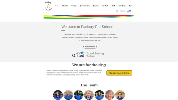 Screenshot of the Padbury Pre-School website