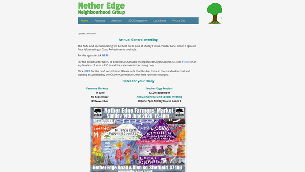 Screenshot of the Nether Edge Neighbourhood Group website