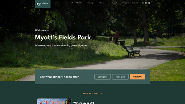 Screenshot of the Myatt's Fields Park Project website