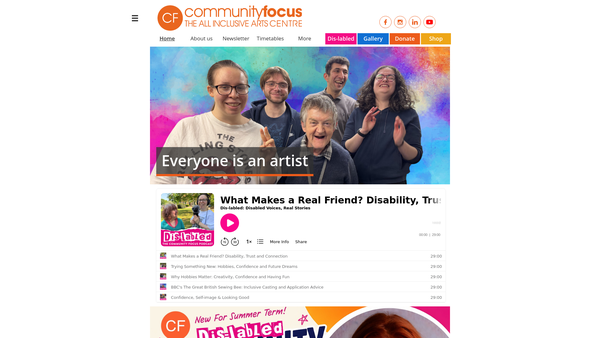 Screenshot of the Community Focus Inclusive Arts website