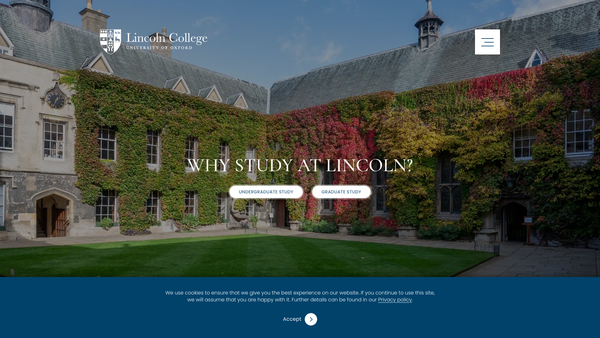 Screenshot of the Lincoln College Oxford website