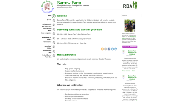 Screenshot of the Barrow Farm Riding For The Disabled Limited website