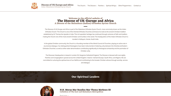 Screenshot of the Diocese Of The Indian Orthodox Church UK, Europe And Africa website