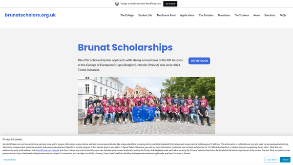 Screenshot of the Bruges-Natolin UK European Scholarships Fund website