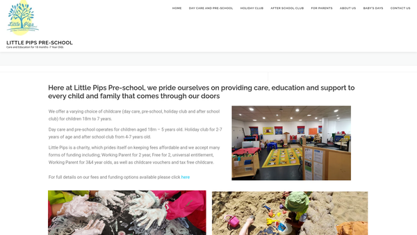 Screenshot of the Little Pips Pre-School at The Camden Centre website