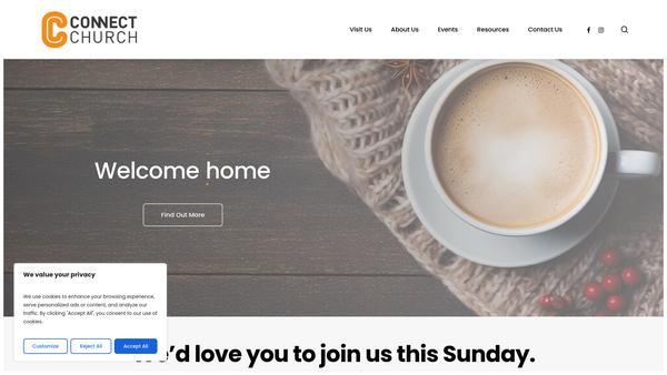 Screenshot of the Connect Church Chorleywood website