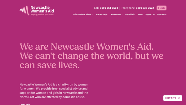 Screenshot of the Newcastle Women 's Aid website