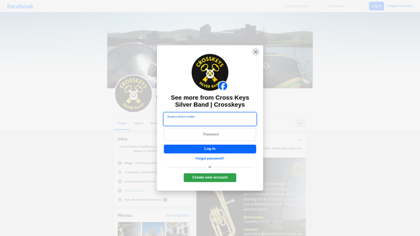 Screenshot of the Crosskeys Silver Band website