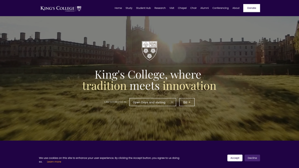 Screenshot of the The King's College Of Our Lady And Saint Nicholas In Cambridge website