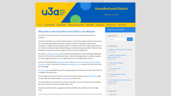 Screenshot of the Knutsford And District University Of The Third Age website