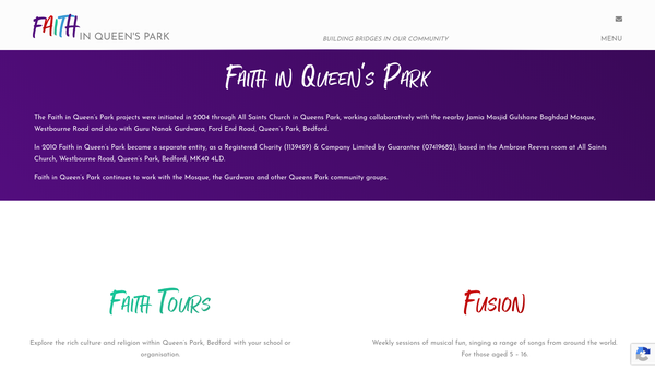 Screenshot of the Faith In Queens Park website