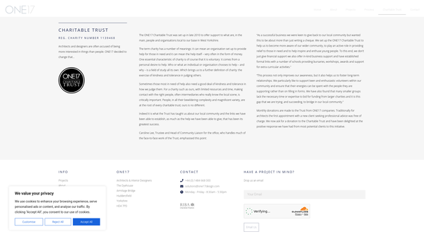 Screenshot of the One 17 Design Charitable Trust website