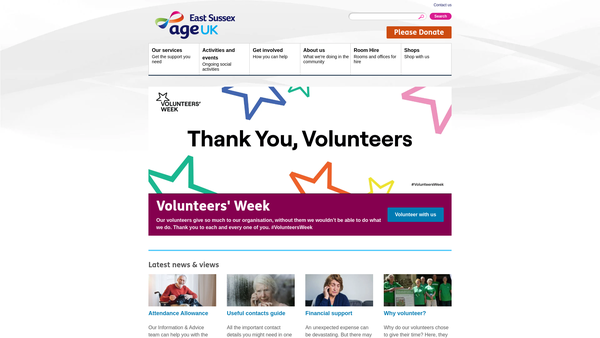 Screenshot of the Age Concern East Sussex website