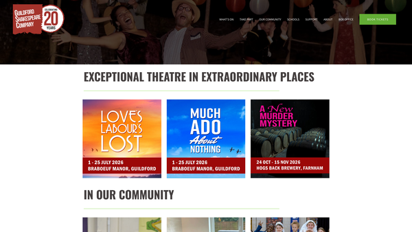 Screenshot of the Guildford Shakespeare Company Trust Ltd website