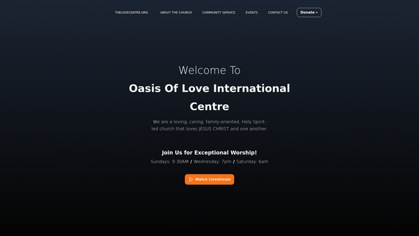 Screenshot of the Oasis Of Love International Centre website