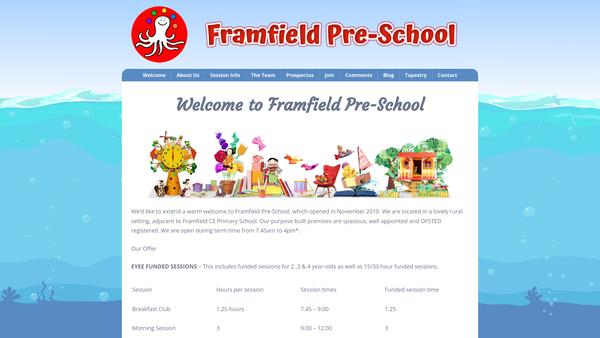 Screenshot of the Framfield Pre-School website