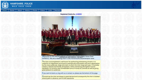 Screenshot of the Hampshire Police Male Voice Choir website