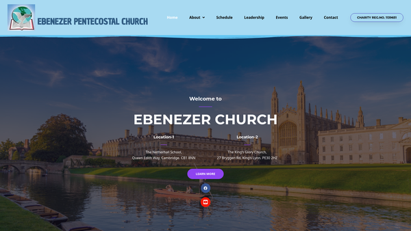 Screenshot of the Ebenezer Pentecostal Church Cambridge website