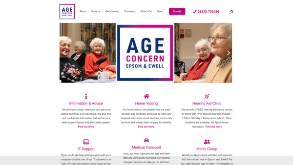 Screenshot of the Age Concern Epsom & Ewell website