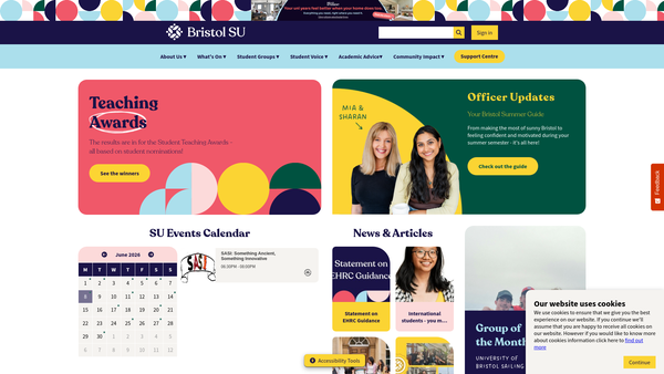 Screenshot of the University Of Bristol Students' Union website