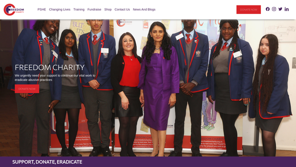 Screenshot of the Freedom Charity website