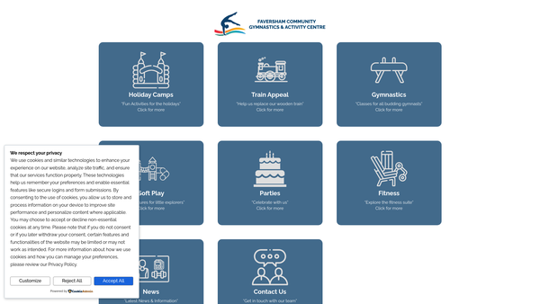 Screenshot of the Faversham Community Gymnastic And Activity Centre website