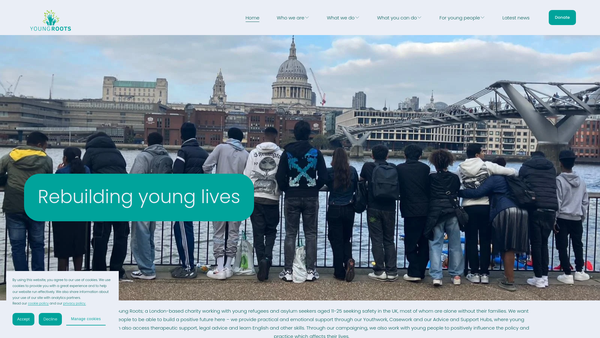 Screenshot of the Young Roots website
