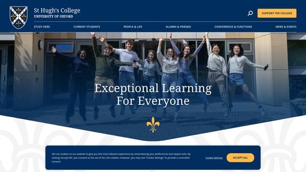 Screenshot of the The Principal And Fellows Of St Hugh's College In The University Of Oxford website