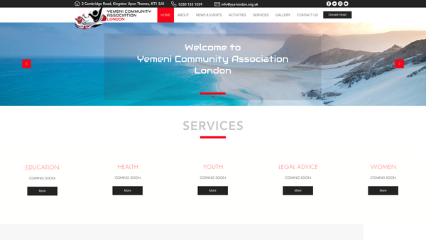 Screenshot of the Yemeni Community Association London website