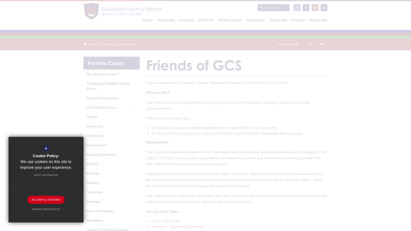 Screenshot of the Friends Of Guildford County School website