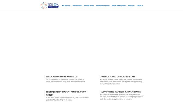 Screenshot of the Pirton Pre-School website