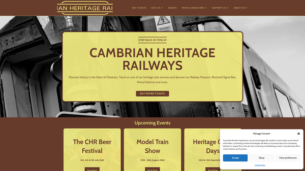 Screenshot of the Cambrian Heritage Railways Limited website