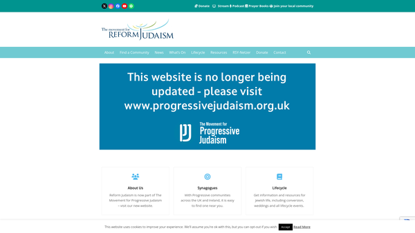 Screenshot of the The Movement For Reform Judaism website