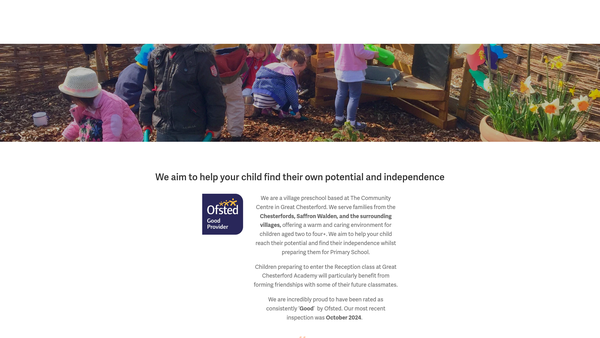 Screenshot of the The Chesterfords Community Preschool website