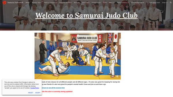 Screenshot of the Samurai Judo Club website