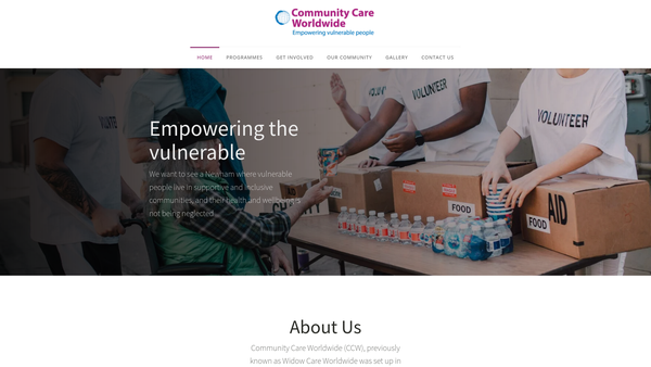 Screenshot of the Community Care Worldwide Org.uk website