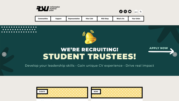 Screenshot of the Roehampton Students' Union website
