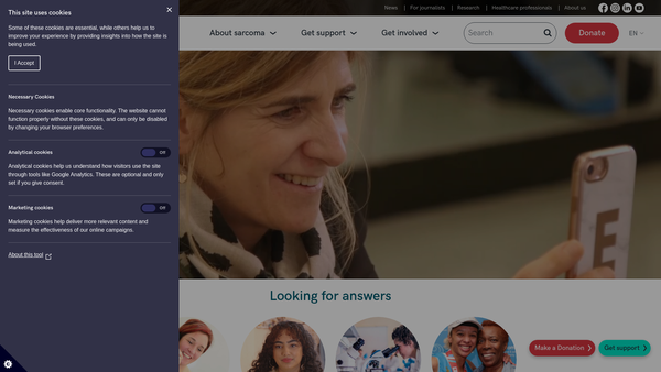 Screenshot of the Sarcoma UK website