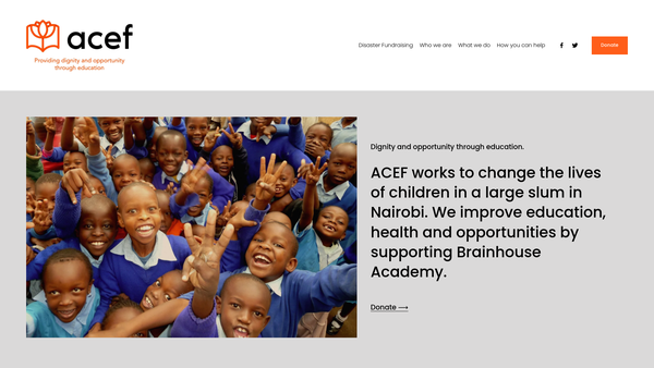 Screenshot of the Akamba Children's Education Fund website