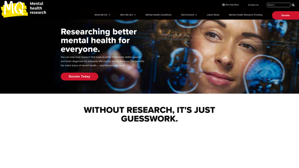 Screenshot of the Mq: Transforming Mental Health website