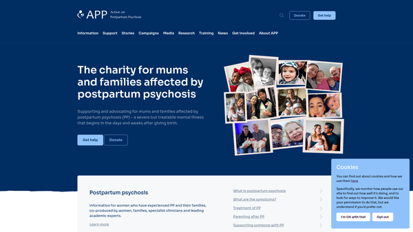 Screenshot of the Action On Postpartum Psychosis website