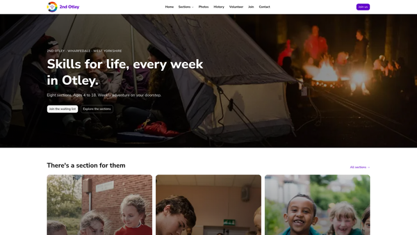Screenshot of the 2nd Otley Scout Group website