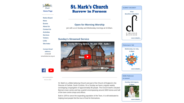 Screenshot of the The Parochial Church Council Of The Ecclesiastical Parish Of St Mark, Barrow In Furness website