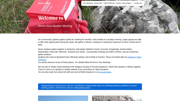 Screenshot of the Devon Area Meeting Of The Religious Society Of Friends (Quakers) In Britain website