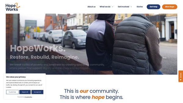 Screenshot of the Hopeworks UK (Bedford) website