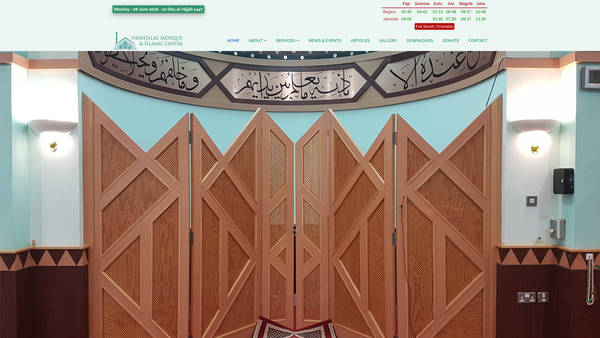 Screenshot of the Shah Jalal Mosque & Islamic Centre website