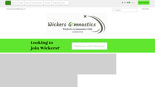 Screenshot of the Wickers Gymnastics Ltd website