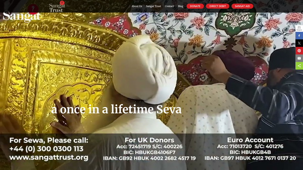 Screenshot of the Sangat Trust website