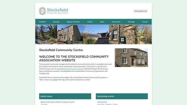 Screenshot of the Stocksfield Community Association website