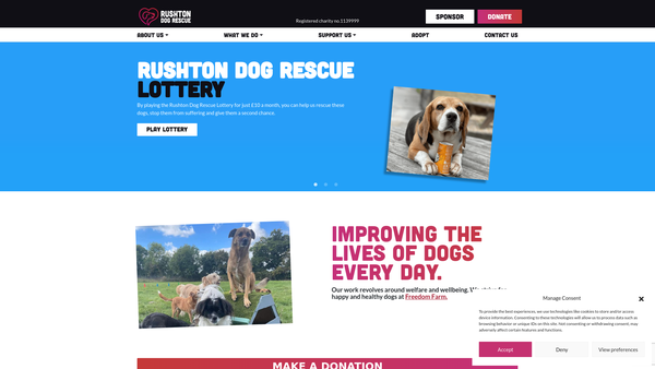 Screenshot of the Rushton Dog Rescue website